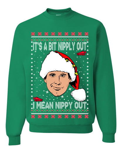 Clark G It's A Bit Nipply Out, Christmas Gifts, Funny Xmas Gift Idea, Ugly Christmas Sweater Unisex Crewneck Sweatshirt