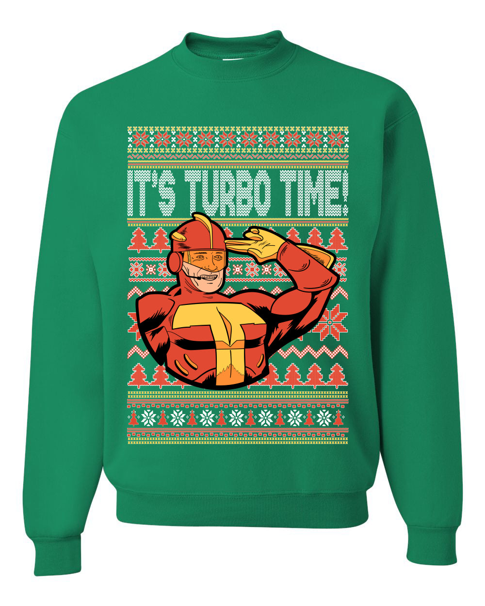 Unisex Ugly Xmas Graphic Crewneck Sweater Sweatshirt Turboman It's Turbo Time! Ugly Christmas Sweater Unisex Crewneck Sweatshirt