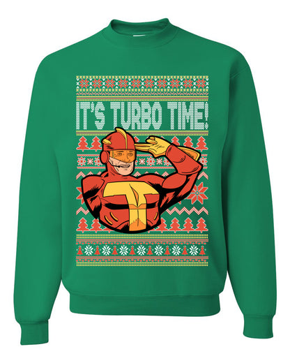 Unisex Ugly Xmas Graphic Crewneck Sweater Sweatshirt Turboman It's Turbo Time! Ugly Christmas Sweater Unisex Crewneck Sweatshirt