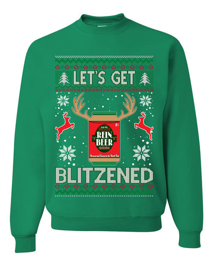 Men's Ugly Sweater for Christmas Holidays Long Sleeve Shirt Wild Bobby Let's Get Blitzened Rein Beer Ugly Christmas Sweater Unisex Crewneck Sweatshirt