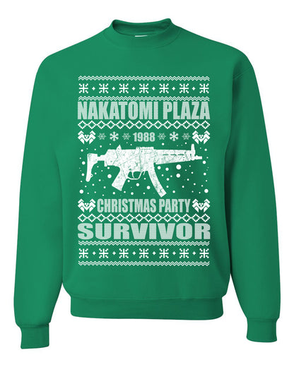 Ugly Xmas Crewneck Sweater Graphic Sweatshirt Unisex Nakatomi Plaza Christmas Party Survivor 1988 Ugly Christmas Sweater Unisex Crewneck Sweatshirt