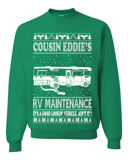 Men's Ugly Holiday Xmas Sweater Long Sleeve Shirt Cousin Eddie's RV Maintenance Family Vacation Ugly Christmas Sweater Unisex Crewneck Sweatshirt