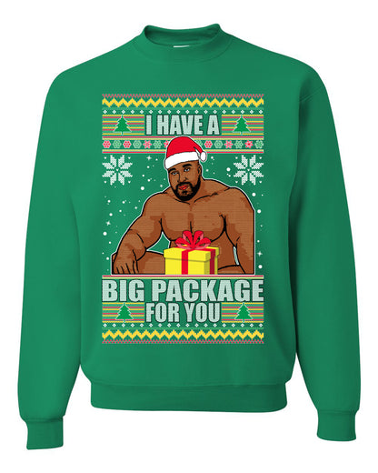 Graphic Meme Ugly Christmas Crewneck Sweater Sweatshirt "I Have A Big Package" Ugly Christmas Sweater Unisex Crewneck Sweatshirt