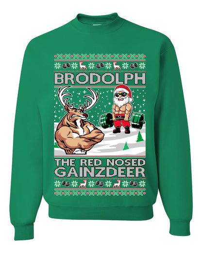 Unisex Ugly Graphic Xmas Crewneck Sweater Sweatshirt Brodolph Santa Working Out Gym the Red Nosed Gainzdeer Wild Bobby Ugly Christmas Sweater Unisex Crewneck Sweatshirt