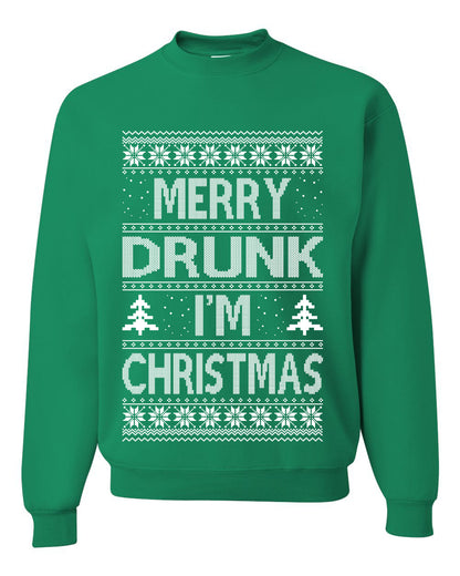 Unisex Graphic Funny Ugly Xmas Sweater Crewneck Sweatshirt, Merry Drunk I'm Christmas, Wine Beer  Drinking, Shark & Hammer Ugly Christmas Sweater Unisex Crewneck Sweatshirt