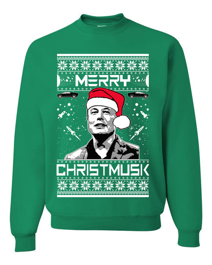 Elon Musk Meme Merry Christmusk Crewneck Unisex Ugly Xmas Sweatshirt Sweater Ugly Christmas Sweater Unisex Crewneck Sweatshirt