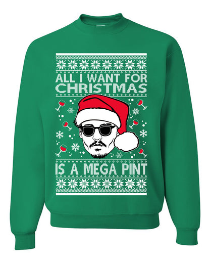 Unisex Graphic Crewneck Sweatshirt All I Want For Christmas is a Mega Ugly Xmas Sweater Wild Bobby Johnny D  Ugly Christmas Sweater Unisex Crewneck Sweatshirt