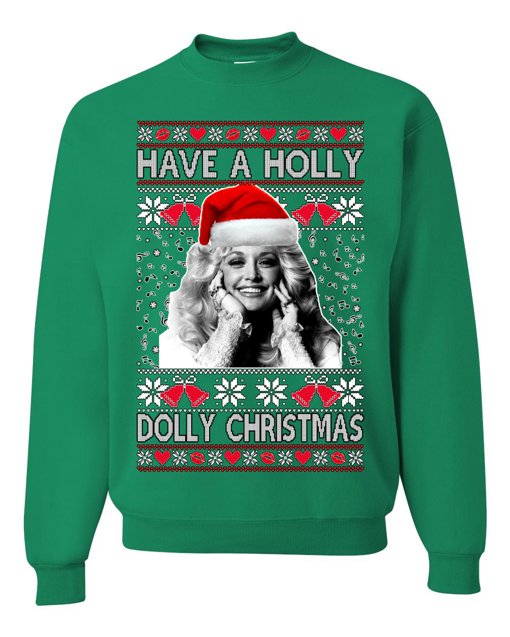 Unisex Ugly Xmas Crewneck  Sweater Sweatshirt, "Have a Holly Dolly Christmas", Shark & Hammer Ugly Christmas Sweater Unisex Crewneck Sweatshirt