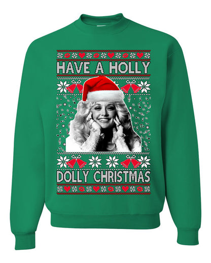 Unisex Ugly Xmas Crewneck  Sweater Sweatshirt, "Have a Holly Dolly Christmas", Shark & Hammer Ugly Christmas Sweater Unisex Crewneck Sweatshirt