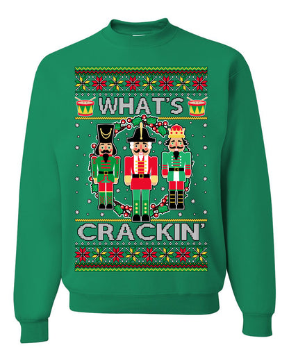 Funny Meme Ugly Xmas Holiday Sweater Graphic Crewneck Sweatshirt What's Crackin' Nutcracker Ugly Christmas Sweater Unisex Crewneck Sweatshirt