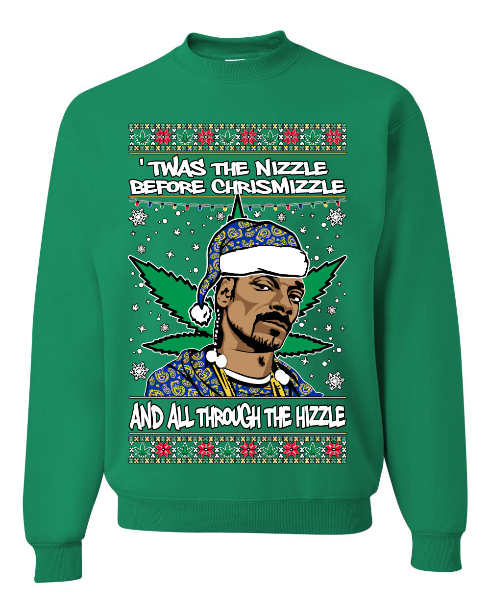 Ugly Crewneck Christmas Sweater "'Twas The Nizzle Before Chrismizzle" Shark & Hammer Snoop Xmas Ugly Christmas Sweater Unisex Crewneck Sweatshirt