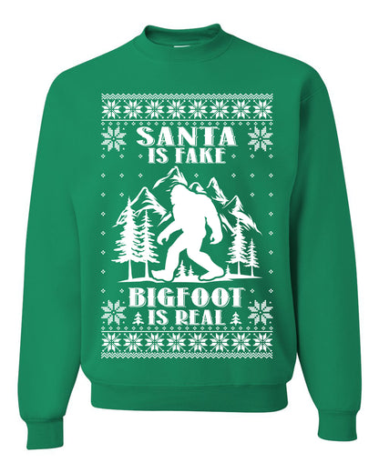 Santa Is Fake Bigfoot Is Real ,Christmas Gifts, Funny Xmas Gift Idea, Ugly Christmas Sweater Unisex Crewneck Sweatshirt