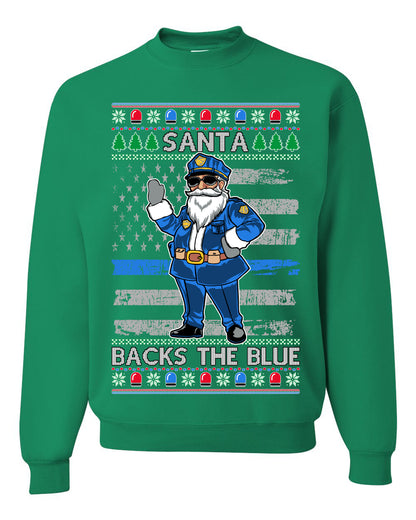 Santa Backs the Blue, Christmas Gifts, Funny Xmas Gift Idea, Ugly Christmas Sweater Unisex Crewneck Sweatshirt