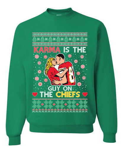 Karma is the Guy on the Football Team, Christmas Gifts, Funny Xmas Gift Idea, Ugly Christmas Sweater Unisex Crewneck Sweatshirt