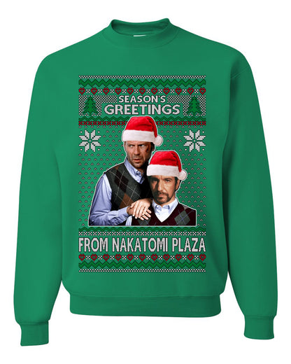 Nakatomi Plaza  Season's Greeting, Christmas Gifts, Funny Xmas Gift Idea, Ugly Christmas Sweater Unisex Crewneck Sweatshirt