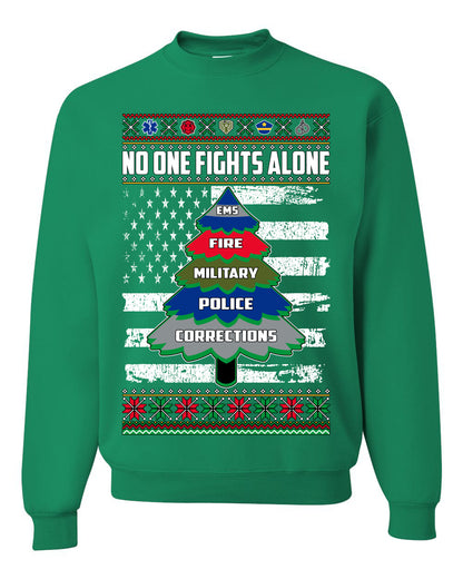 No One Fights Alone, The Heroes, Christmas Gifts, Funny Xmas Gift Idea, Ugly Christmas Sweater Unisex Crewneck Sweatshirt