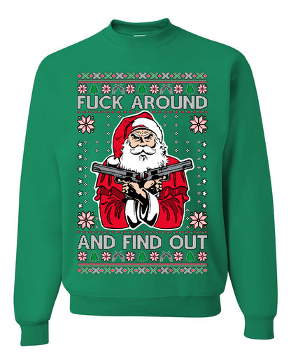 F Around And Find Out Santa, Christmas Gifts, Funny Xmas Gift Idea, Ugly Christmas Sweater Unisex Crewneck Sweatshirt