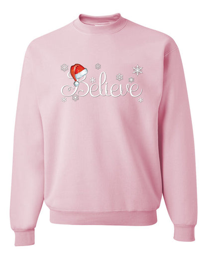 Men's Christmas Long Sleeve Shirt Snowflake Santa Hat Believe  Ugly Christmas Sweater Unisex Crewneck Sweatshirt