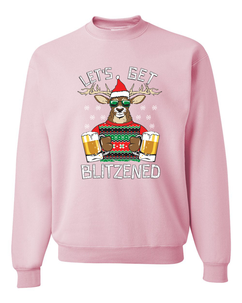 Unisex Ugly Xmas Graphic Crewneck Sweater Sweatshirt Lets Get Blitzened Deer With Beer Ugly Christmas Sweater Unisex Crewneck Sweatshirt