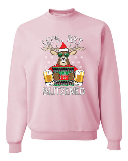 Unisex Ugly Xmas Graphic Crewneck Sweater Sweatshirt Lets Get Blitzened Deer With Beer Ugly Christmas Sweater Unisex Crewneck Sweatshirt