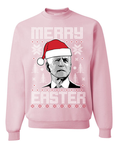 Funny Unisex Graphic Ugly Xmas Holiday Sweater Crewneck Sweatshirt Merry Easter Biden Santa Hat Ugly Christmas Sweater Unisex Crewneck Sweatshirt