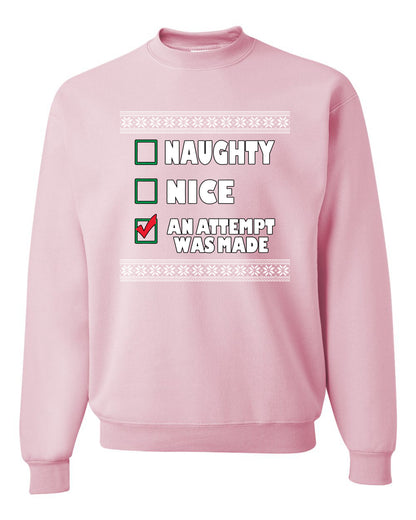 Attempted to be Naughty and Nice Men's Ugly Sweater for Christmas Long Sleeve Shirt Ugly Christmas Sweater Unisex Crewneck Sweatshirt