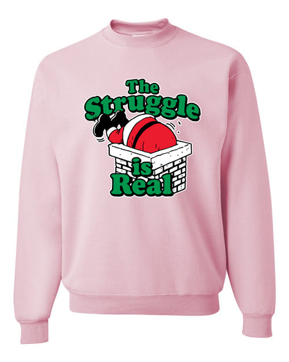 Women's Ugly Christmas Sweater Long Sleeve Scoop Top, "The Struggle is Real" Ugly Christmas Sweater Unisex Crewneck Sweatshirt