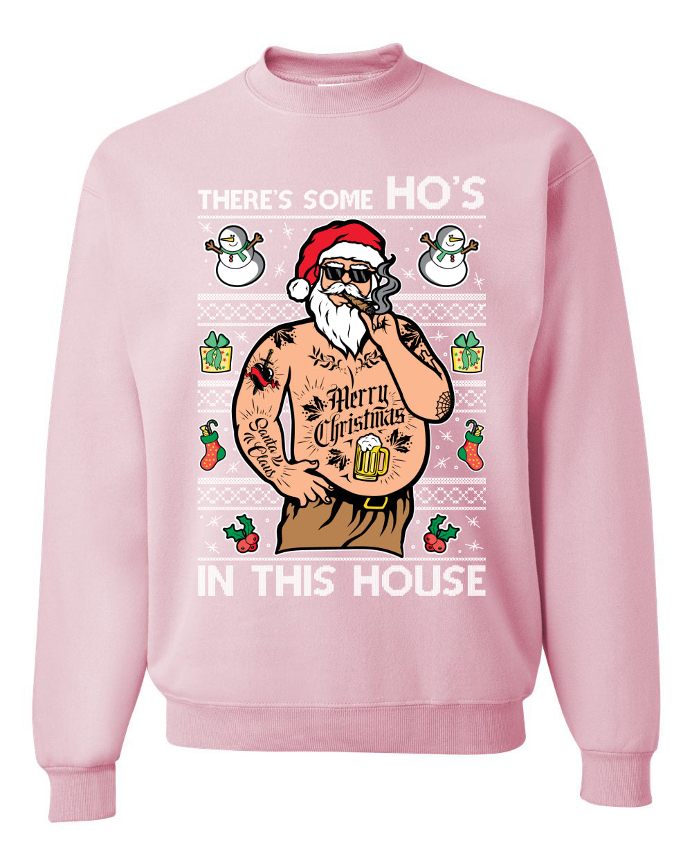"There's Some Ho's In This House" Crewneck Graphic Unisex Ugly Holiday Xmas Sweater Sweatshirt, Wild Bobby Ugly Christmas Sweater Unisex Crewneck Sweatshirt