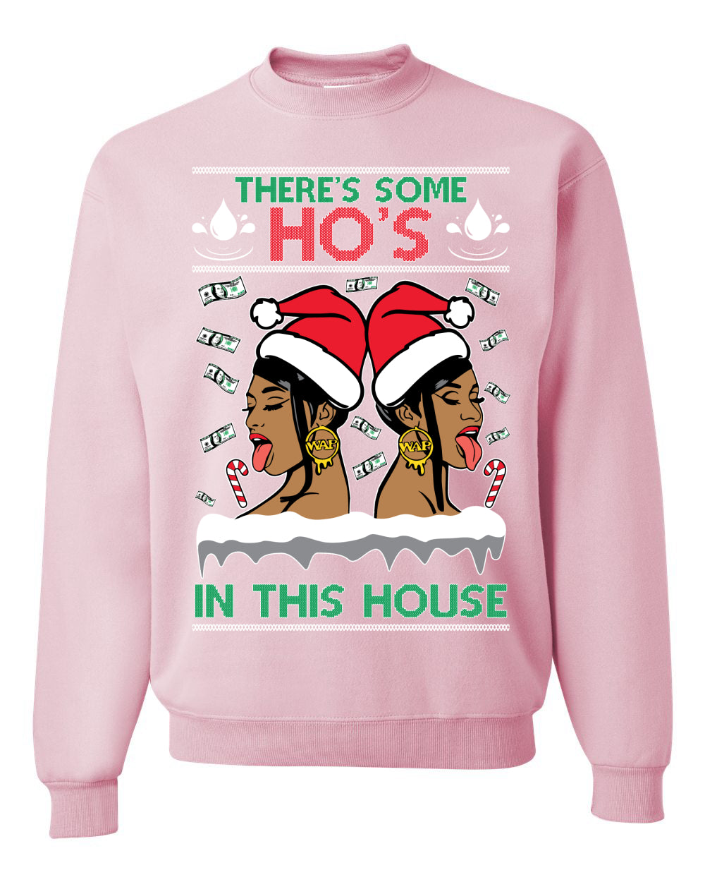 Woman Rapper Ho's In This House, Christmas Gifts, Funny Xmas Gift Idea, Ugly Christmas Sweater Unisex Crewneck Sweatshirt