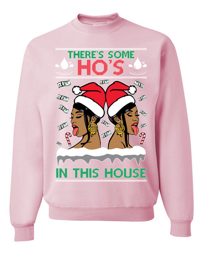 Woman Rapper Ho's In This House, Christmas Gifts, Funny Xmas Gift Idea, Ugly Christmas Sweater Unisex Crewneck Sweatshirt