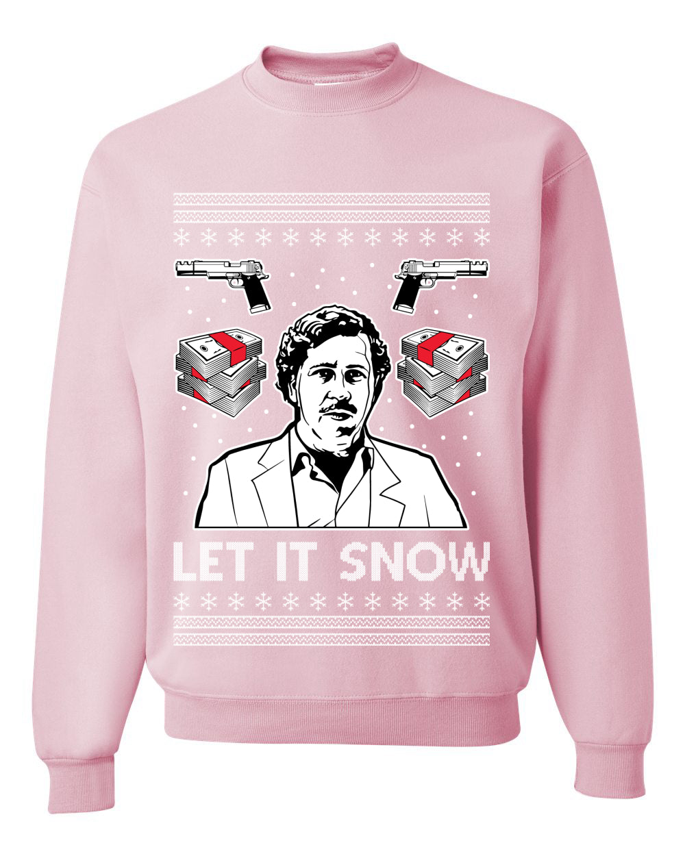 Unisex Graphic Ugly Christmas Sweater Crewneck Sweatshirt, Escobar Let It Snow Ugly Christmas Sweater Unisex Crewneck Sweatshirt