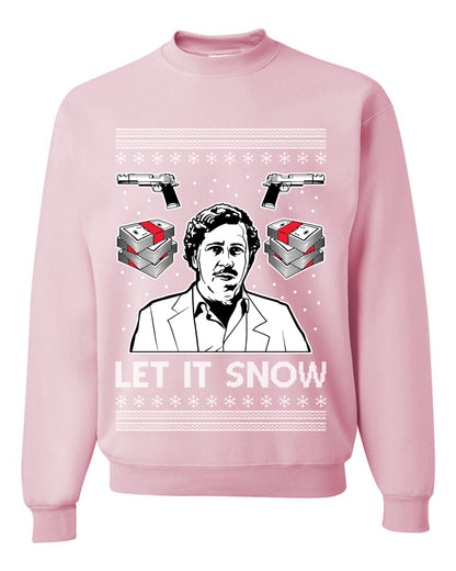 Unisex Graphic Ugly Christmas Sweater Crewneck Sweatshirt, Escobar Let It Snow Ugly Christmas Sweater Unisex Crewneck Sweatshirt