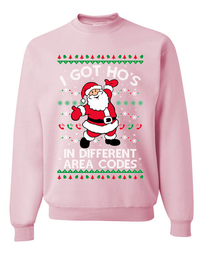 Funny Ugly Unisex Graphic Christmas Hoodie Sweater Sweatshirt "I Got Ho's in Different Area Codes" Ugly Christmas Sweater Unisex Crewneck Sweatshirt