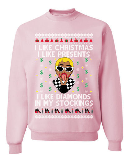 I Like Christmas, I like Presents Cardi, Christmas Gifts, Funny Xmas Gift Idea, Ugly Christmas Sweater Unisex Crewneck Sweatshirt