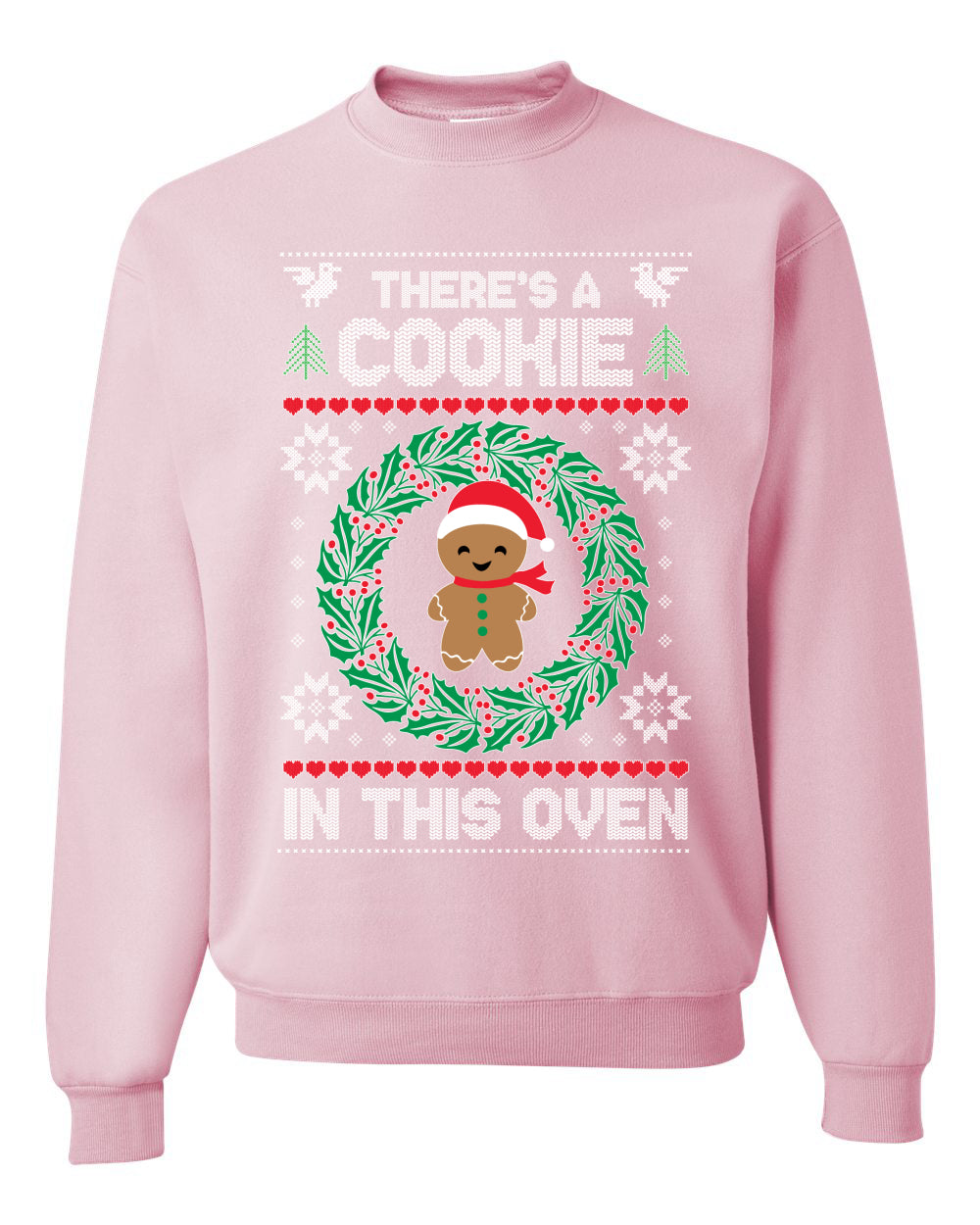 Women's Ugly Christmas  Sweater "Theres a Cookie in this Oven" Pregnancy Announcement Long Sleeve T-Shirt Ugly Christmas Sweater Unisex Crewneck Sweatshirt
