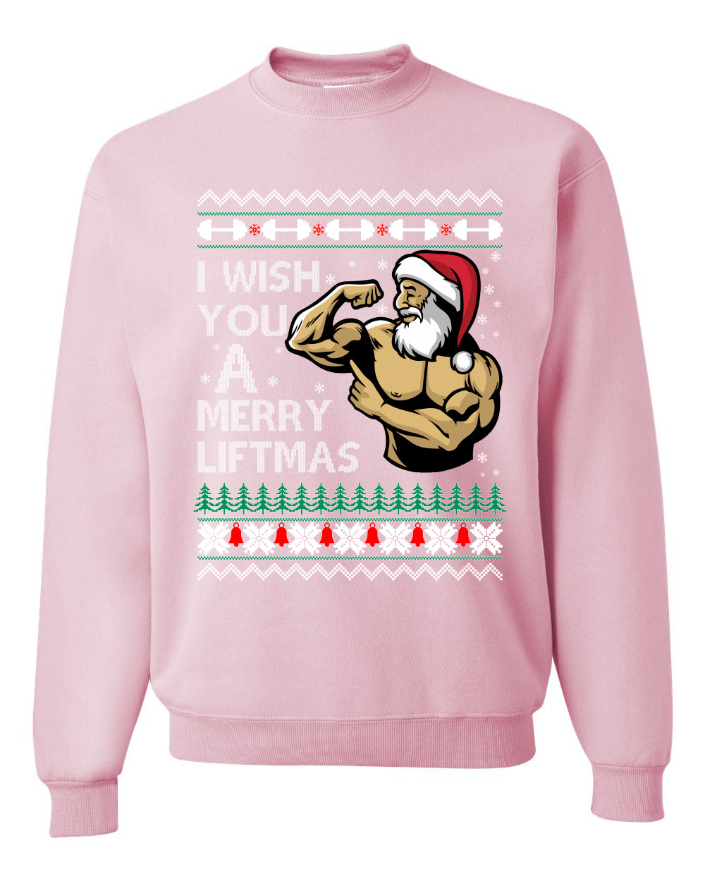 Group 3 Design Unisex Ugly Xmas Sweater Crewneck Graphic, Santa Fitness Workout, Merry Liftmas, Gym Swole Gift Ugly Christmas Sweater Unisex Crewneck Sweatshirt
