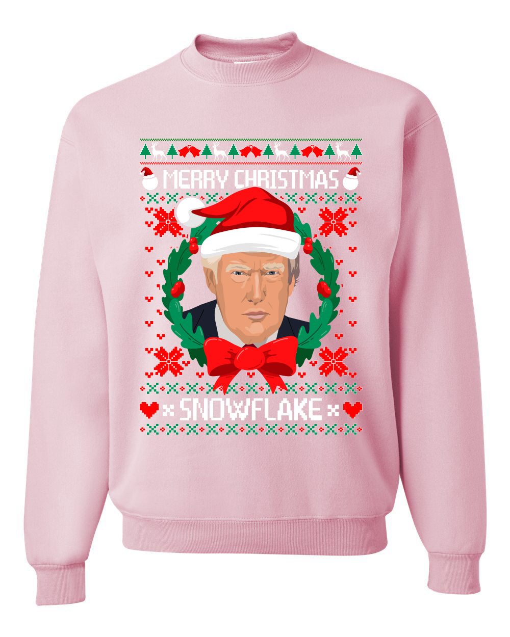 Funny Ugly Xmas Holiday Crewneck Sweater Sweatshirt Trump Merry Christmas Snowflake Ugly Christmas Sweater Unisex Crewneck Sweatshirt