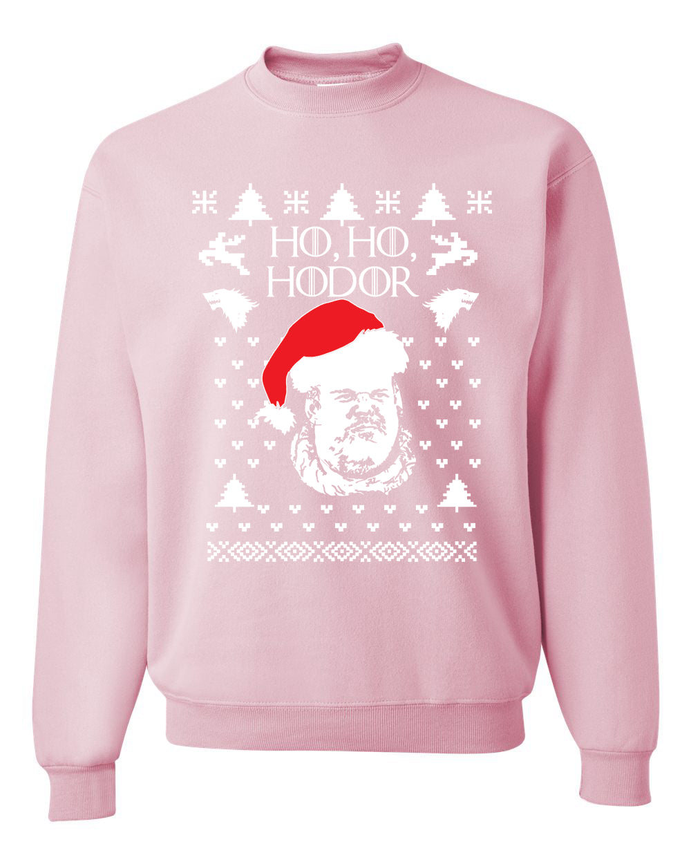 Unisex Graphic GoT Ugly Xmas Crewneck Sweater, "Ho Ho Hodor" Ugly Christmas Sweater Unisex Crewneck Sweatshirt