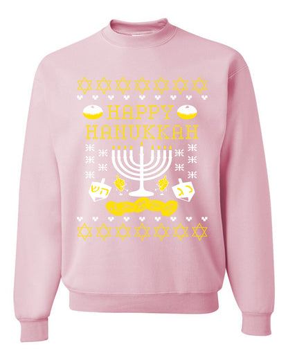 Men's Graphic Ugly Xmas Sweater, T-Shirt, Happy Hanukkah Ugly Christmas Sweater Unisex Crewneck Sweatshirt