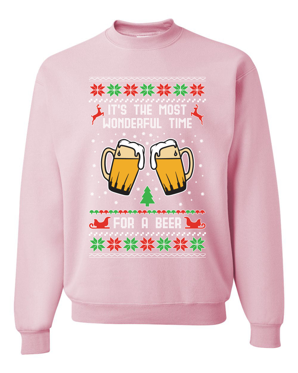 Men's Ugly Christmas Sweater Long Sleeve Shirt, "It's The Most Wonderful Time for a Beer" Ugly Christmas Sweater Unisex Crewneck Sweatshirt