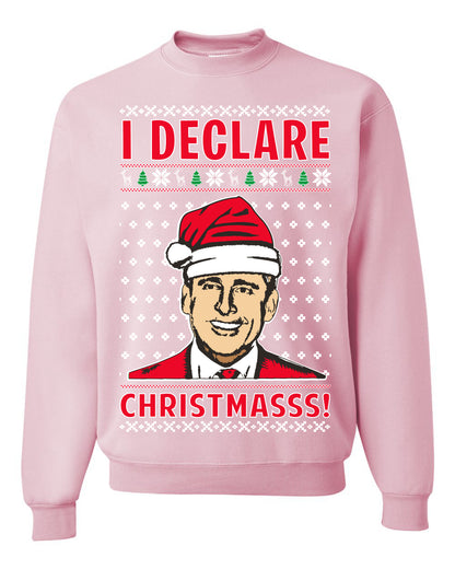 Unisex Ugly Xmas Graphic Crewneck Sweater Sweatshirt Office TV Michael Scott I Declare Christmasss Ugly Christmas Sweater Unisex Crewneck Sweatshirt