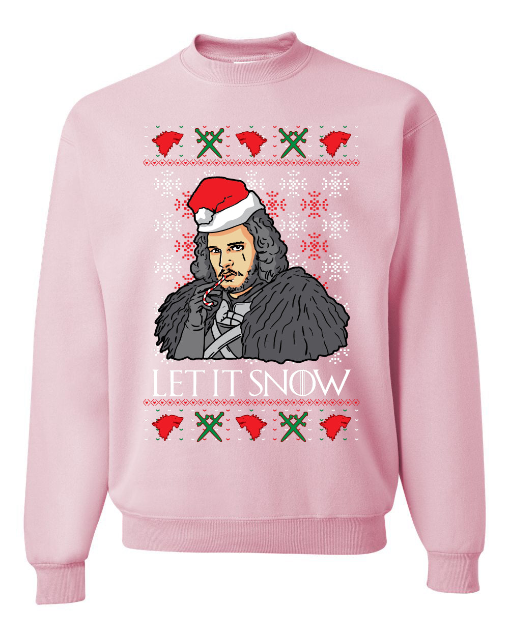 Full Color Men's Ugly Christmas Sweater T-Shirt GoT "Let It Snow Jon Snow" Ugly Christmas Sweater Unisex Crewneck Sweatshirt