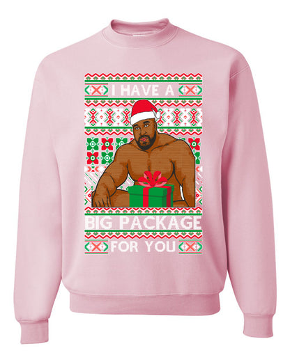 Meme Christmas Ugly Sweater Barry Wood I have a Big Package Ugly Christmas Sweater Unisex Crewneck Sweatshirt