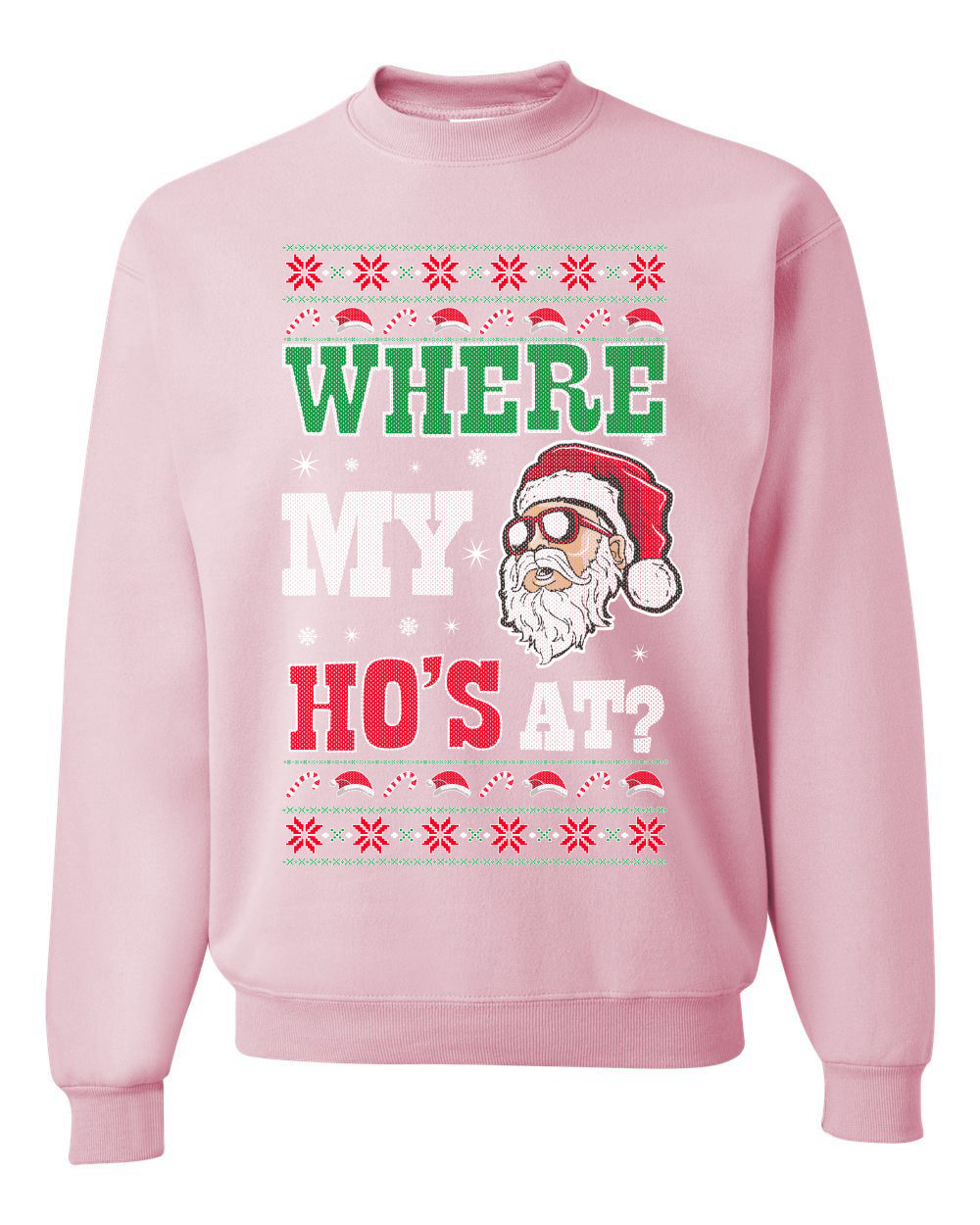 Women's Graphic Ugly Sweater for Christmas Long Sleeve Shirt Wild Bobby "Where My Hos at Santa?" Ugly Christmas Sweater Unisex Crewneck Sweatshirt
