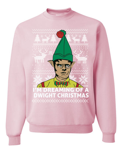 Funny Graphic Shirt Ugly Xmas Holiday Sweater Sweatshirt Women's The Office Schrute "I'm Dreaming of a Dwight Christmas" Wild Bobby Ugly Christmas Sweater Unisex Crewneck Sweatshirt