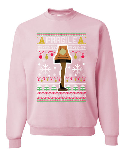 Men's Funny Ugly Xmas Holiday Sweater Long Sleeves Wild Bobby's Fragile Leg Lamp Ugly Christmas Sweater Unisex Crewneck Sweatshirt
