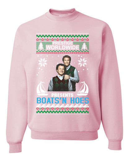 Prestige Worldwide Boats N' Hoes Step Brothers, Christmas Gifts, Funny Xmas Gift Idea, Ugly Christmas Sweater Unisex Crewneck Sweatshirt