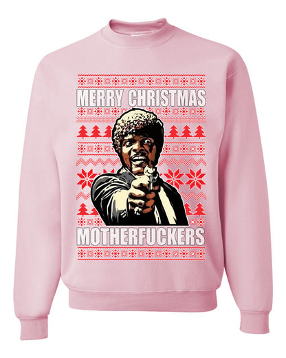 Unisex Graphic Ugly Xmas Sweater Crewneck Sweatshirt, Merry Christmas Motherfuckers Ugly Christmas Sweater Unisex Crewneck Sweatshirt