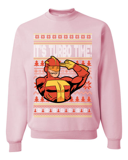 Unisex Ugly Xmas Graphic Crewneck Sweater Sweatshirt Turboman It's Turbo Time! Ugly Christmas Sweater Unisex Crewneck Sweatshirt