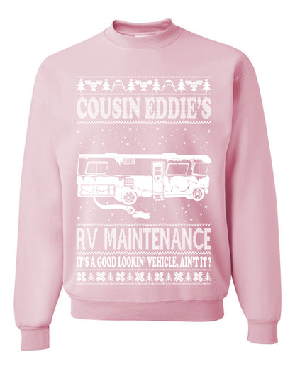 Men's Ugly Holiday Xmas Sweater Long Sleeve Shirt Cousin Eddie's RV Maintenance Family Vacation Ugly Christmas Sweater Unisex Crewneck Sweatshirt